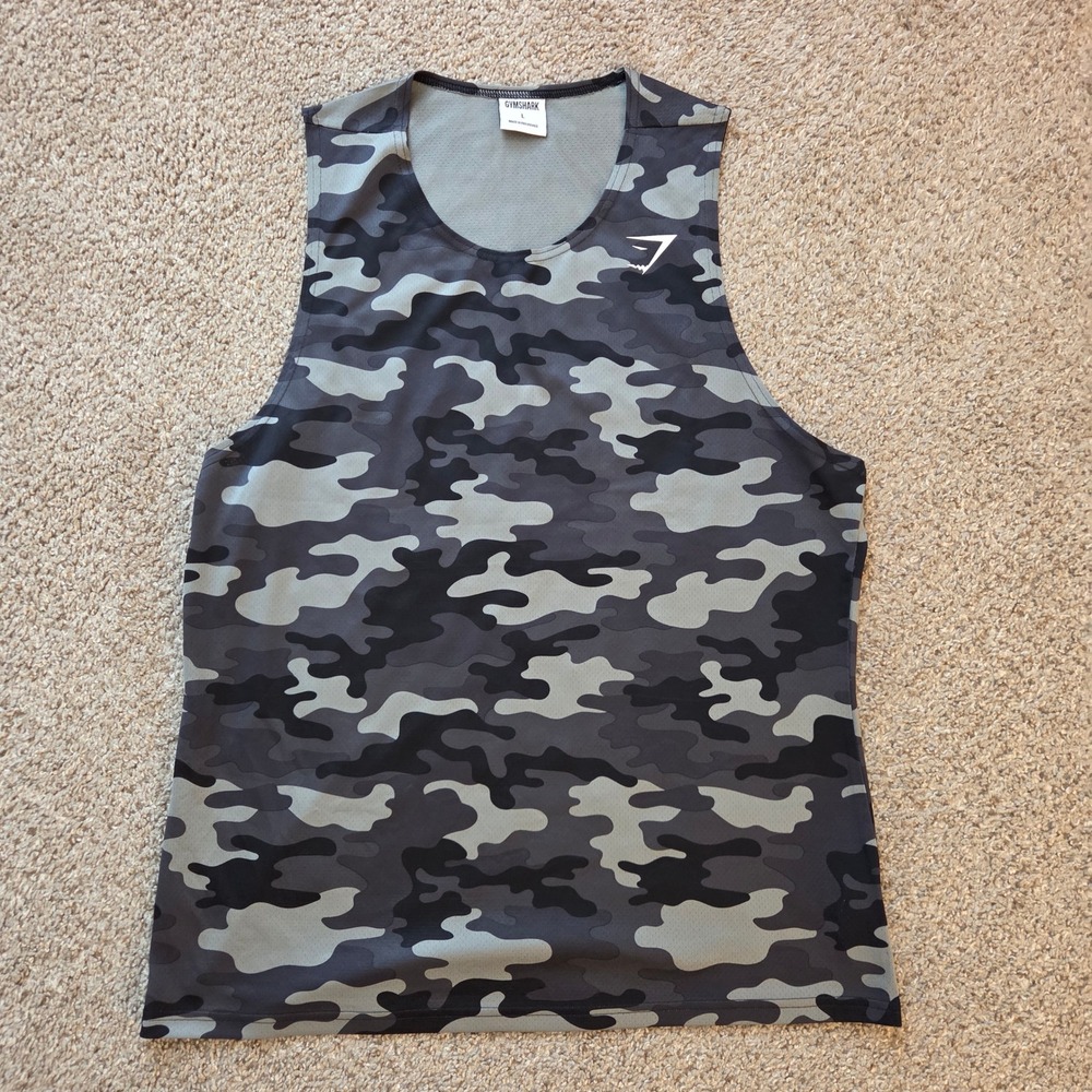 Gymshark Arrival Camo Tank Top Mens Large Grey Black Camouflage Mesh A2A10